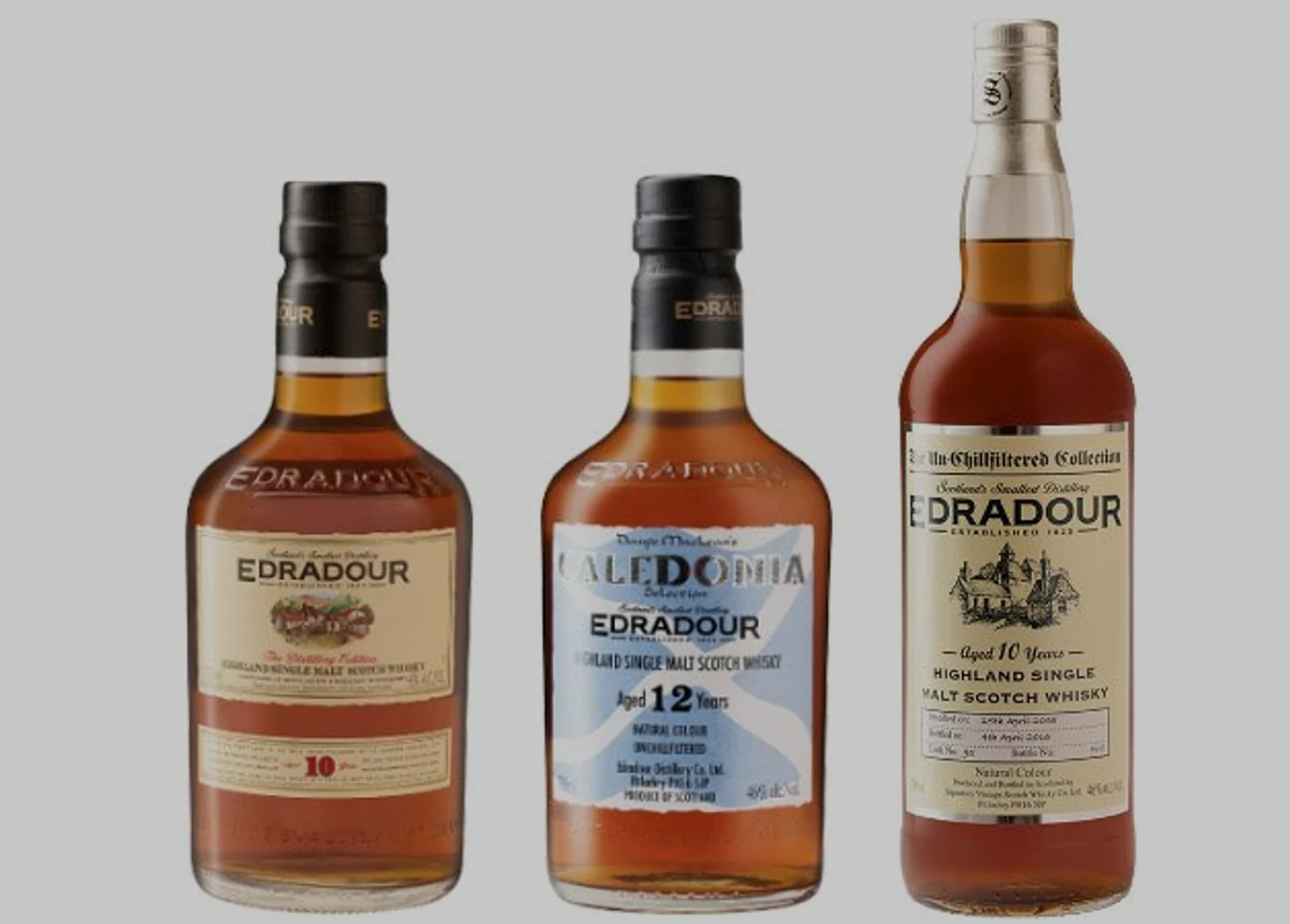 A group of Edradour whisky expressions from the editorial archive.