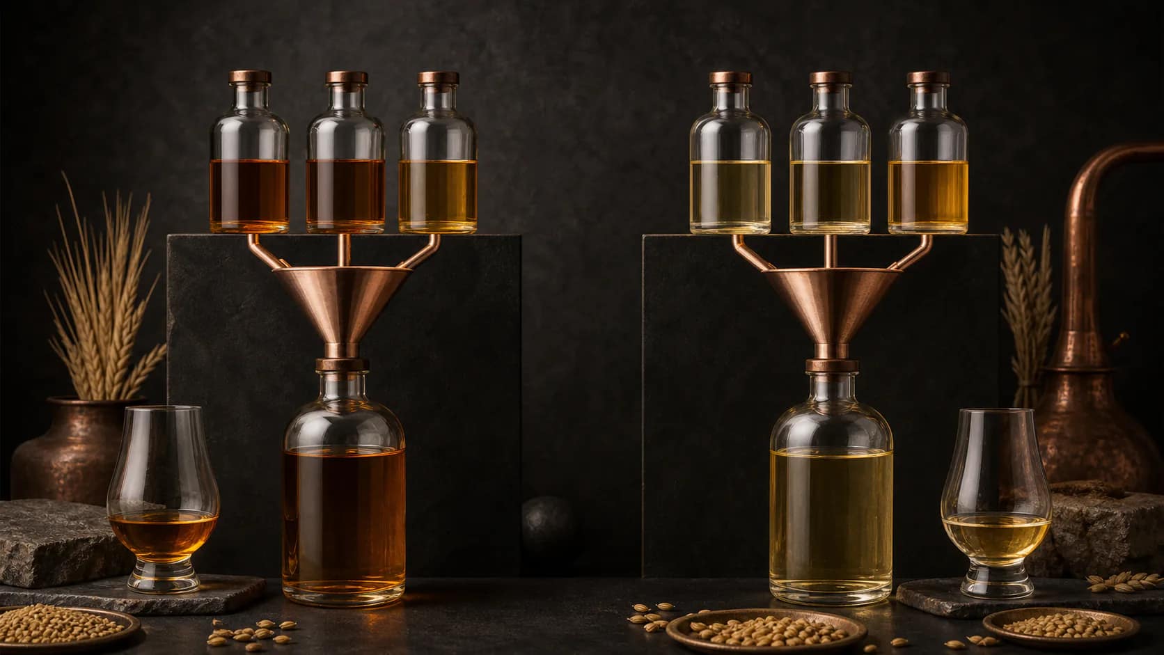 Editorial illustration for Blended malt and blended grain..