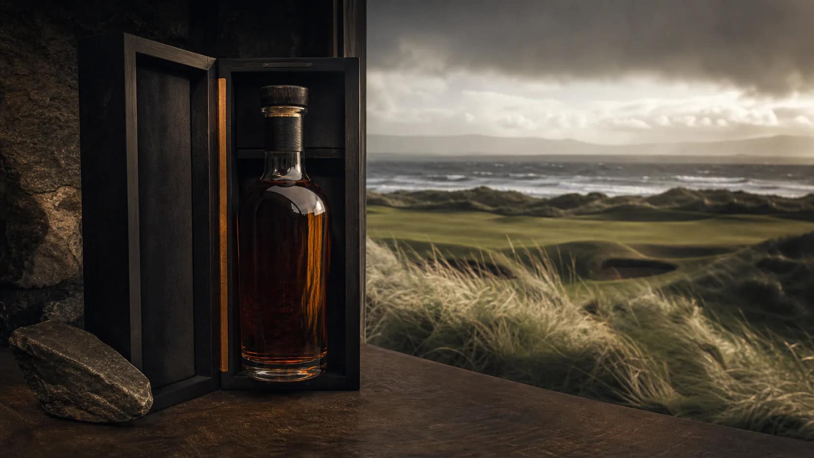 Editorial illustration for A golf-course opening captured in one cask..