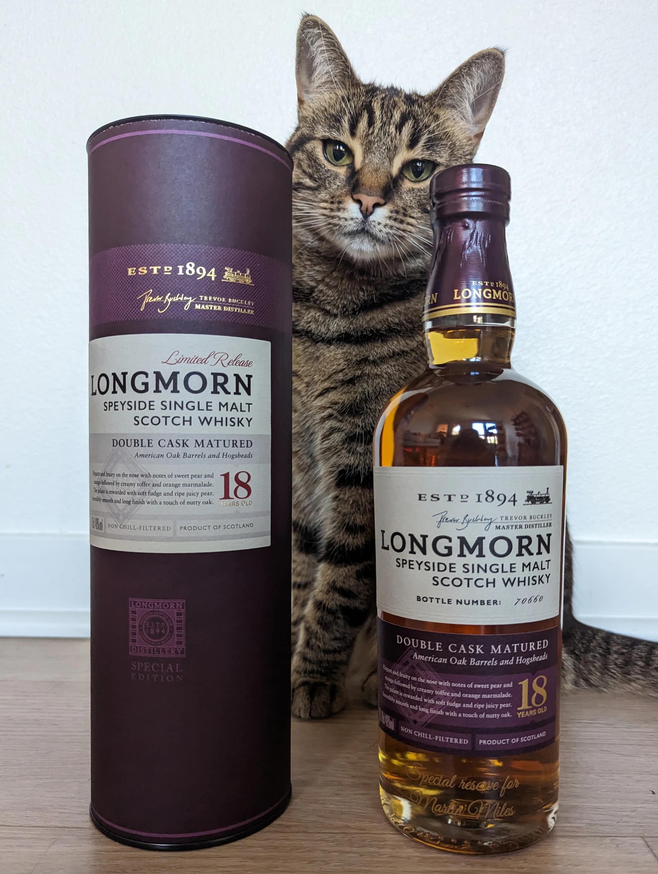 Collection photograph filed under the owner-supplied working label “Longmorn 18”; bottle facts await review.